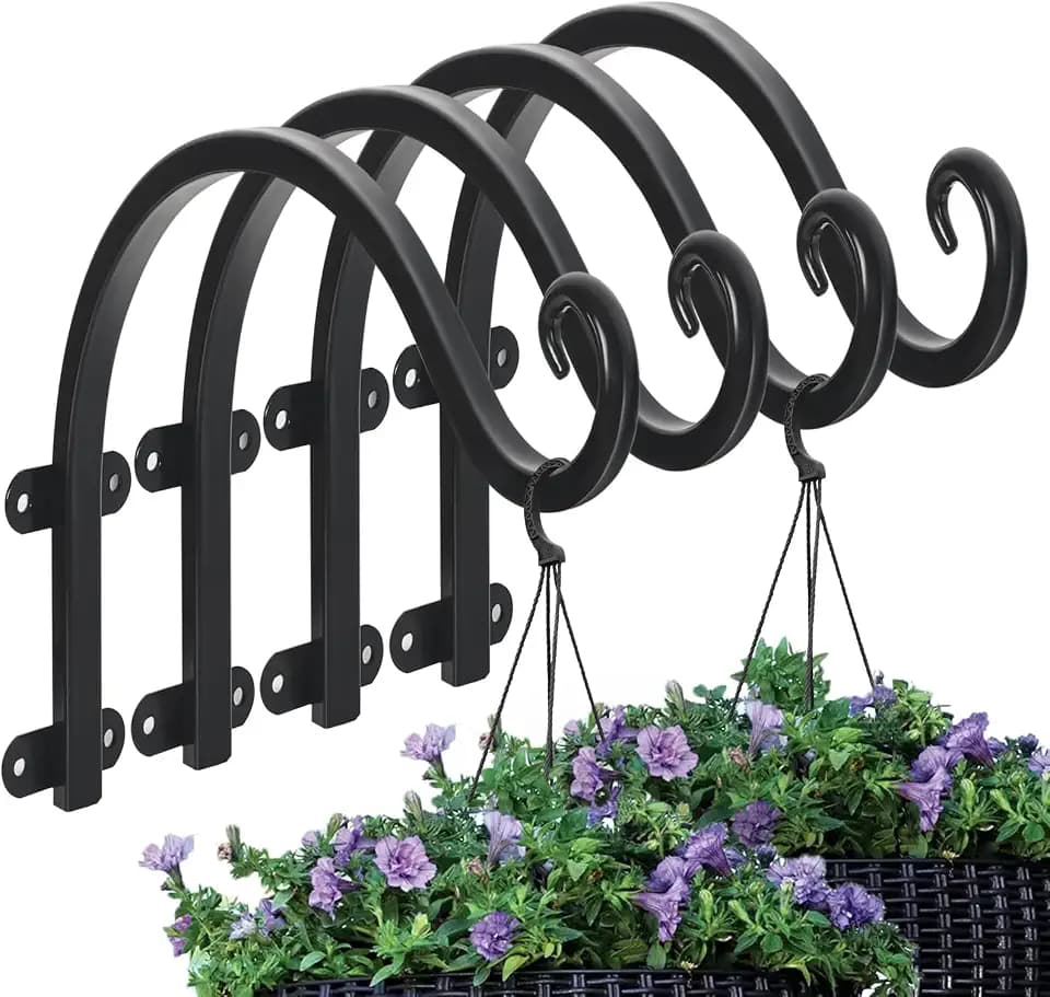 4 Pack 12Inch Plant Hanger, Sturdy Hanging Plant Bracket Hooks Outdoor, Bird Feeder Hanger for Bird Feeders, Planters, Lanterns, Wind Chimes Indoor Outdoor (Black)