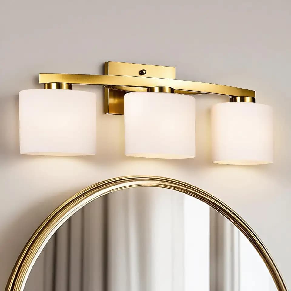 Edvivi Bathroom Light Fixtures, 3-Light Modern Gold Vanity Light Over Mirror, Wall Sconces with Oval-Shaped White Glass Shades for Living Room, Bedroom, Hallway, E26 Base