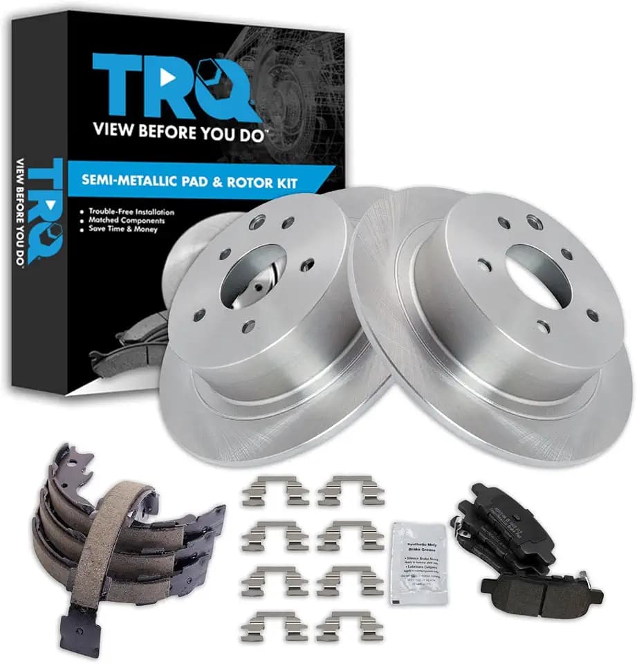 TRQ Rear Brake Pad and Rotor Set Semi Metallic Rotors Parking Shoe