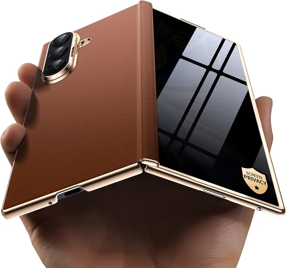 Magnetic for Samsung Galaxy Z Fold 7 Case Luxury Leather [Hinge Protection] Built-in [Privacy Screen Protector] [Fit for MagSafe] Camera Protection Zfold 7 Case Brown