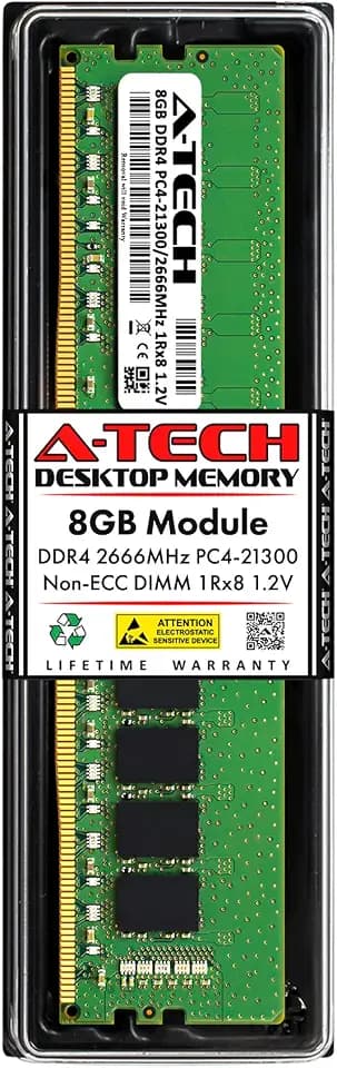 A-Tech 8GB RAM Replacement for Micron MTA8ATF1G64AZ-2G6E1 | DDR4 2666MHz PC4-21300 UDIMM Non-ECC 1Rx8 1.2V 288-Pin Memory Module