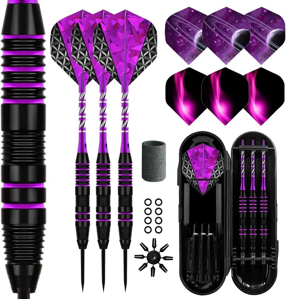 Professionelles Dart-Set mit Stahlspitze, 3 Aluminium-Schäfte, Stahlspitze, professionelles Dart-Set mit Stahlspitze, 3 zusätzliche Dart-Flights, 3 Ersatz-Kunststoff-Schäfte