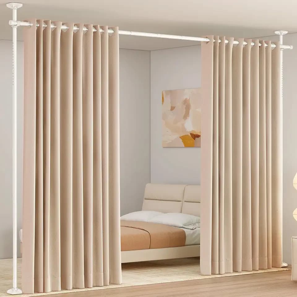 SUNALLY Room Divider Curtain Rod 4-10ft(H) 28-70in(W) Room Separator, White