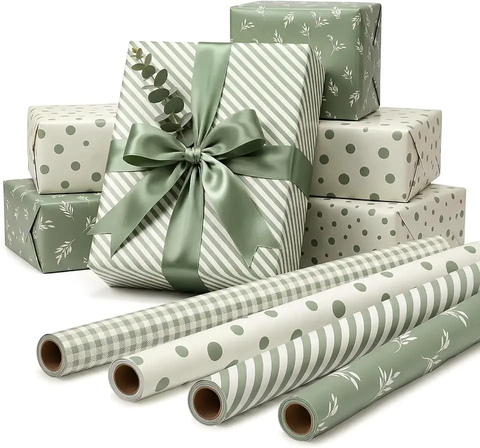 4 Rolls Sage Green Wrapping Paper- 17 x 120 in Wedding Gift Wrap Paper