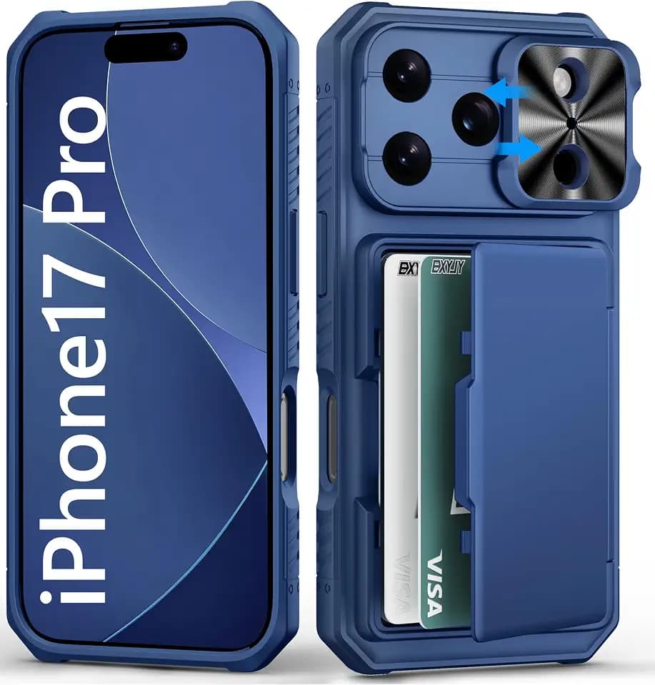 BXYJY for iPhone 17 Pro Case Wallet, Card Holder (4-5 Cards), Blue
