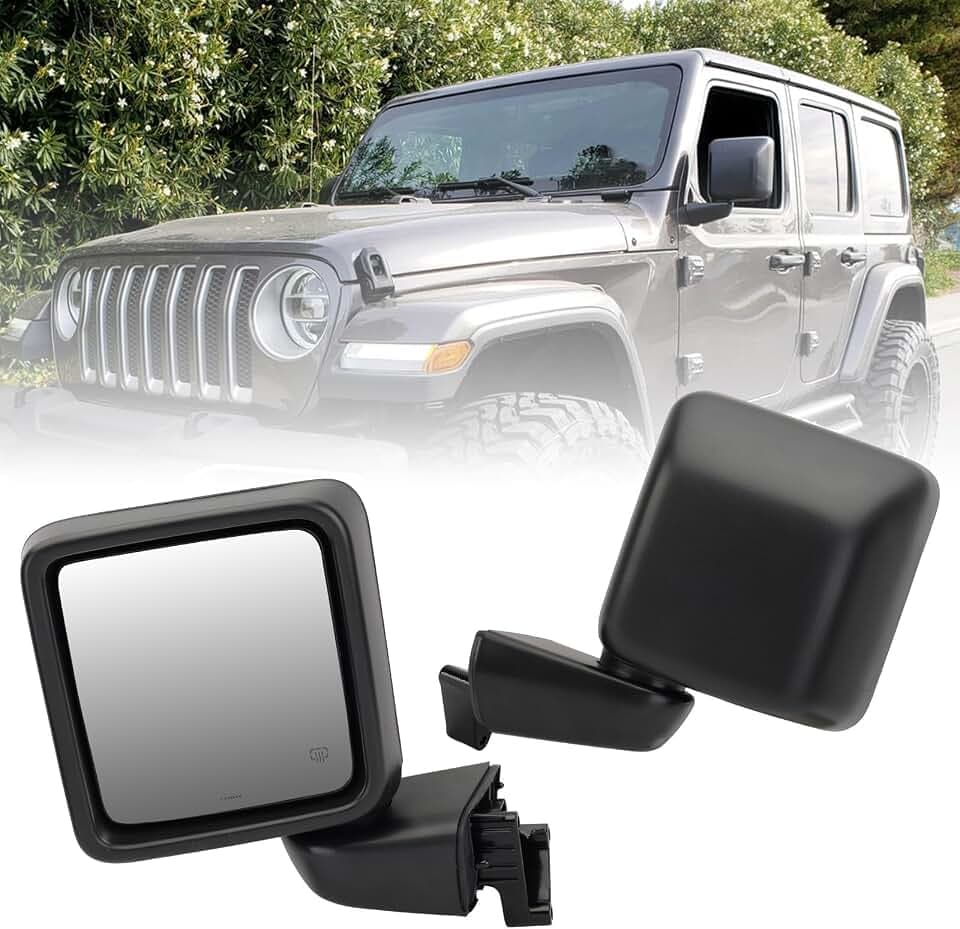 Left Driver Side Mirror Compatible with 2018-2023 Jeep Wrangler JL and 2020-2023 Jeep Gladiator JT Rear View Mirror with Heated, Manual Folding, Power Glass, Replace 68281891AE, 68281891AB, 5 Pins