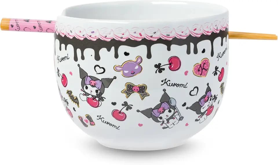 Silver Buffalo Sanrio Hello Kitty Choco, Ramen Bowl with Chopsticks, 20oz