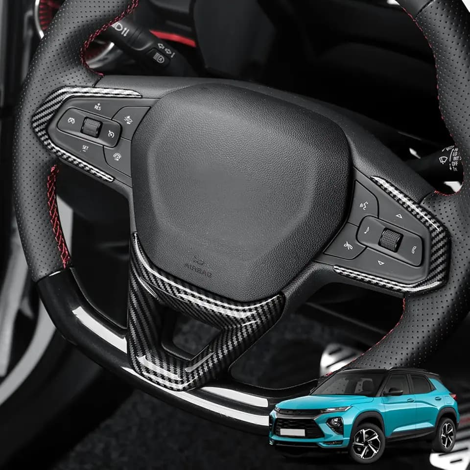 Steering Wheel Button Frame Cover Car Interior Compatible with Chevy Trailblazer 2021-2025 Accessories (Carbon Fiber Pattern)