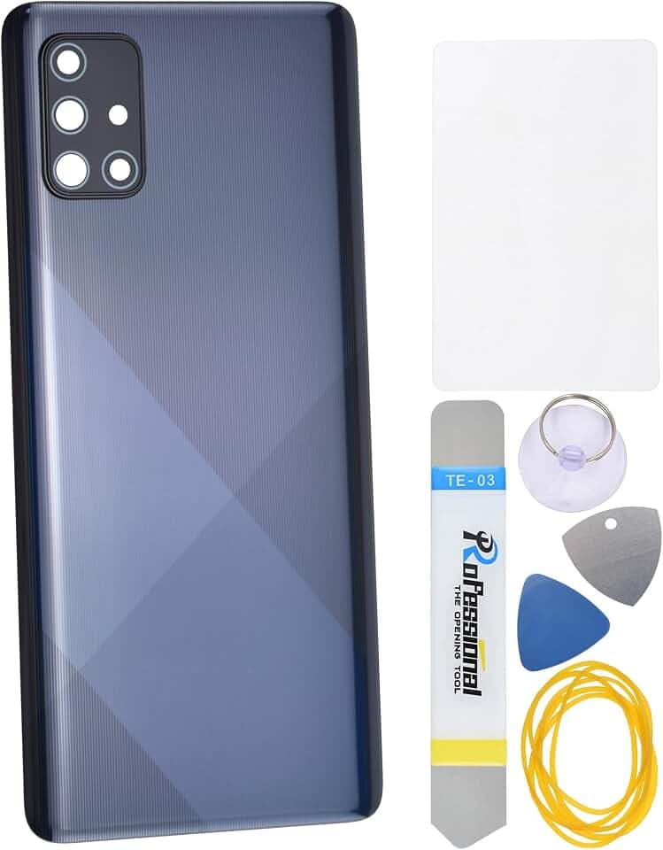 Prism Crush Black Plastic Back Cover Replacement for Samsung Galaxy A71 SM-A715F with Rear Camera's Frame and Glass Pre Cut Adhesive and Tool Kit