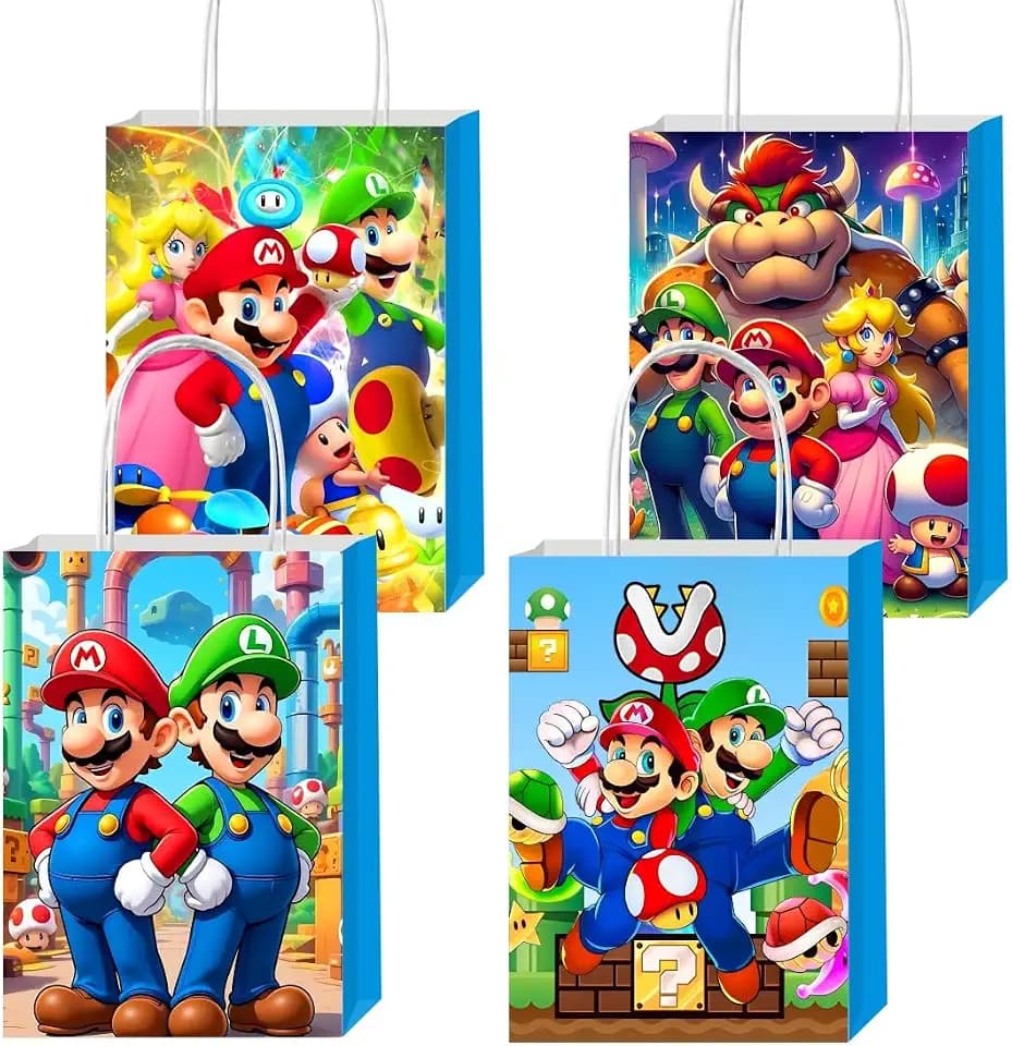 VAESCOL 12pcs Mario Gift Bags Goodie Bags with Handles for Mario Themed Birthday Party Decorations Supplies