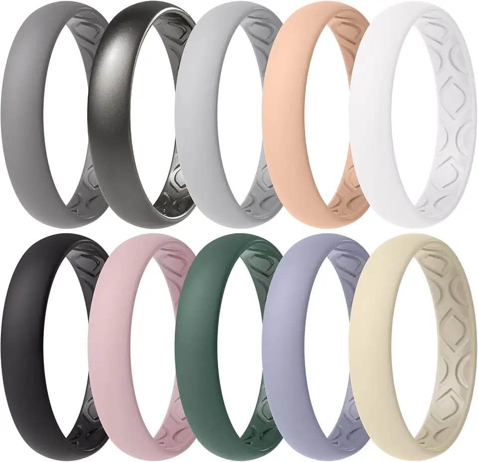 ThunderFit Women Breathable Silicone Bridal Rings Sets For Her, 4mm Wide