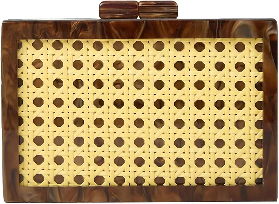 Fashion Acrylic Evening Bag for Women 2026 Clutch Purse Stylish Woven Rattan Shoulder Bag for Dressy Prom Party