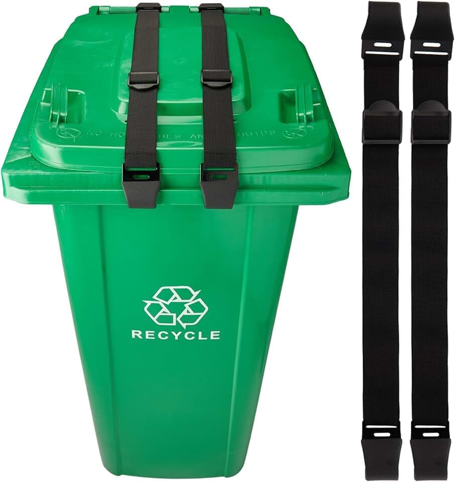 2PCS Bear Proof Trash Can Locks with Double Metal Claw - Adjustable Strap Garbage Can Locks for 28-96 Gallon Outdoor Bins, Animal Proof Against Raccoons - Black