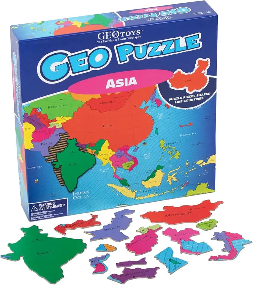 GeoPuzzle Asia Jigsaw Puzzles, 50 Pc Map Puzzle for Kids Ages 6 and Up