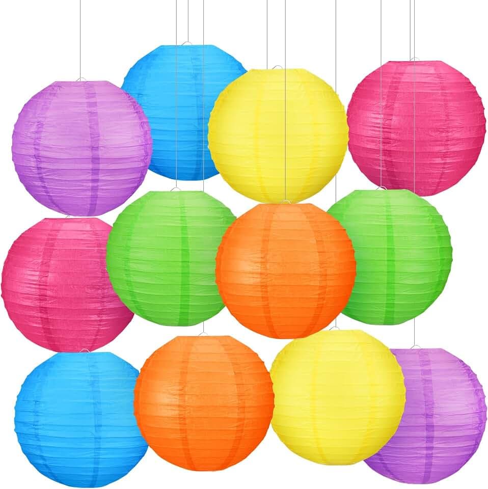 Retisee 12 Pcs 10" Modern Neon Paper Lanterns Party Classroom Decor