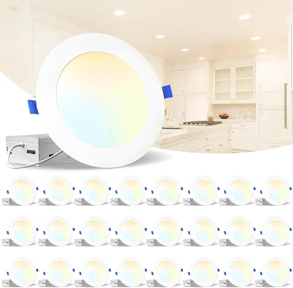 LEDIARY 6 Inch 6CCT LED Recessed Ceiling Light with Junction Box, 24 Pack