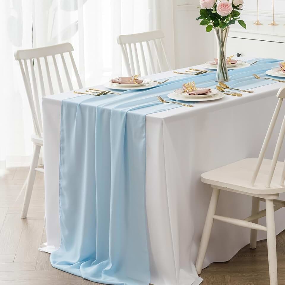 12 Pack Chiffon Table Runner 14x108 Inch Long 9ft Sheer Table Runners for Party Romantic Wedding Bridal Shower Fall Decorations-Blue Mist