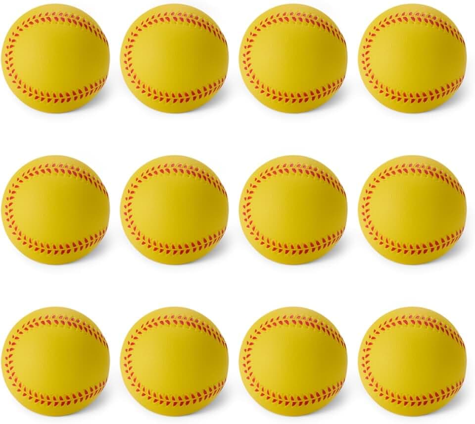 Amazon Basics Foam Training Baseballs for Indoor Practice and Safe Play, 2.68-inch, 12-Pack with Mesh Storage Bag