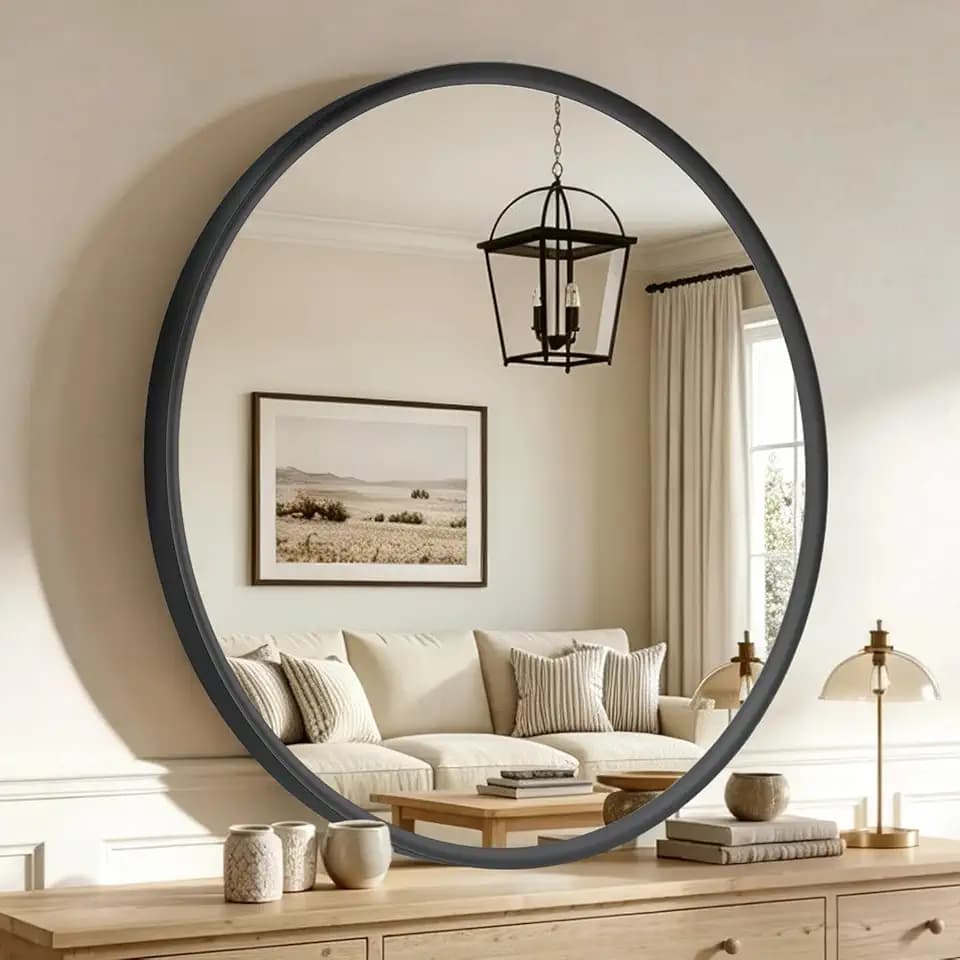 USHOWER Round Bathroom Mirror 30 Inch Black Circle Mirror Over Sink Vanity