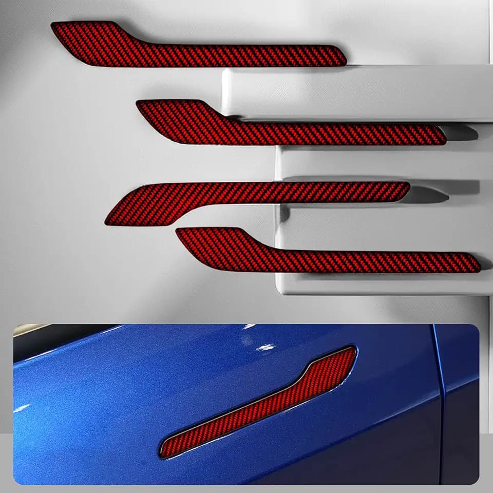 Genuine Carbon Fibre Exterior Door Handle Protector, Suitable for All Tesla Model 3/Model Y (Red)
