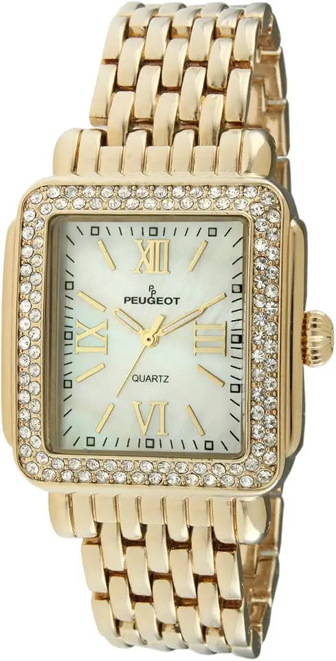 Peugeot Women's Rectangle Crystal Bezel Roman Numeral Bracelet Watch