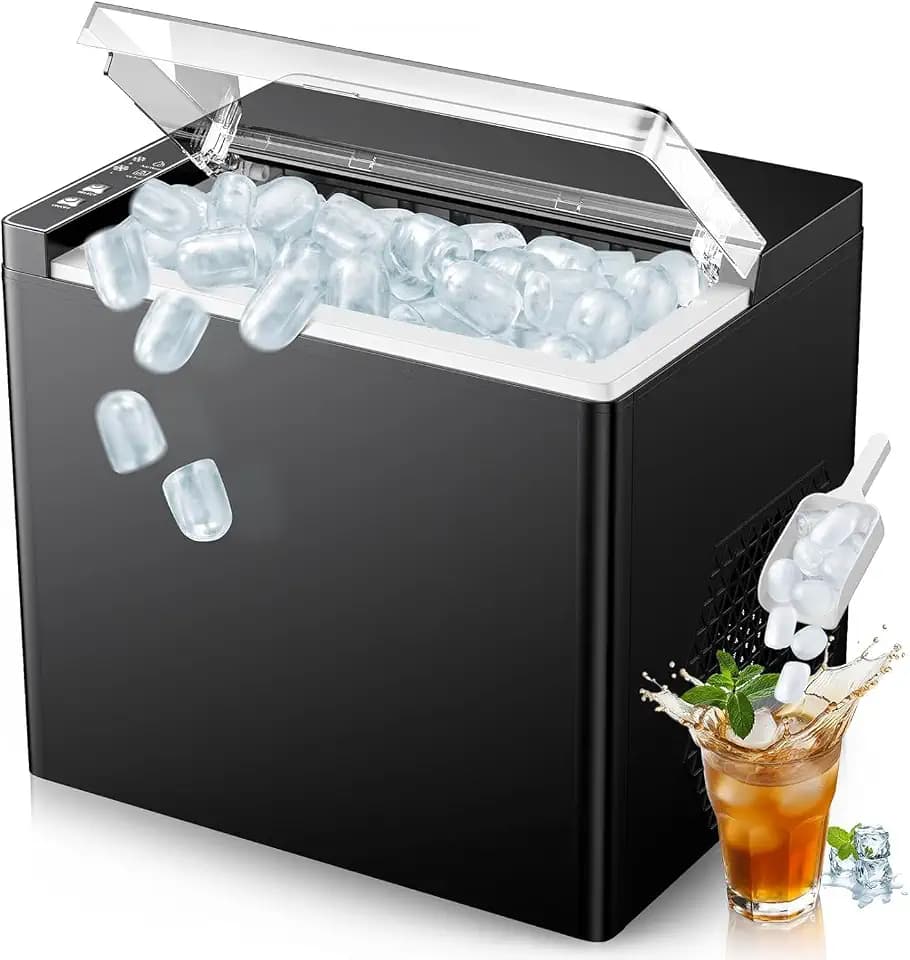 Countertop Ice Makers Machine, Portable Ice Machine Producing 9 Ice Cubes Within 6 Mins, Bullet Ice Available in Two Sizes(S/L), Compact Mini Ice Maker Appliance for Home Kitchen Camping (Soot)