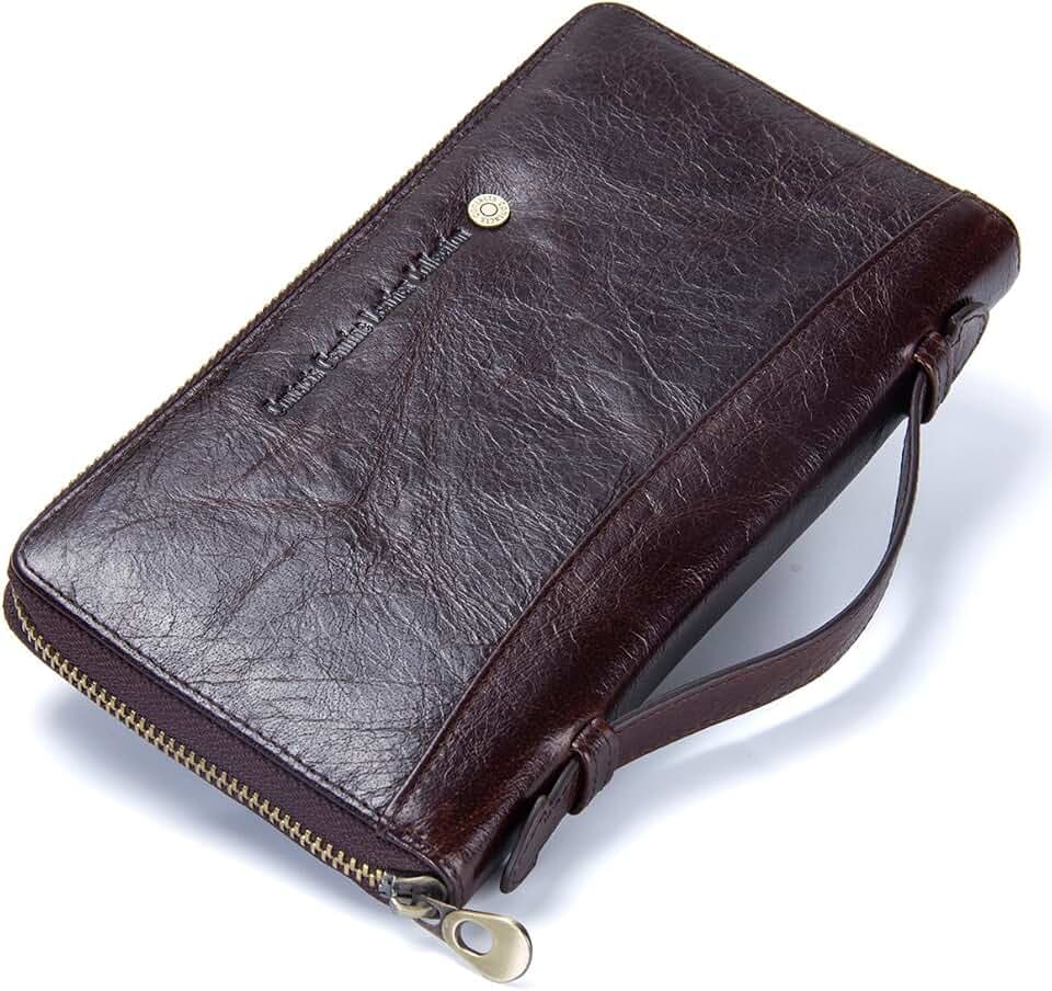 CONTACTS Herren Reisepass-Organizer aus Leder, Scheckheft-Aufbewahrungstasche, Reißverschluss-Brieftasche, dunkelbraun