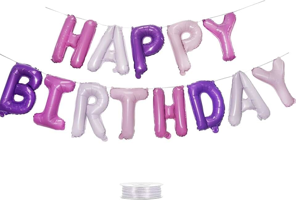Rosa Lila Happy Birthday Girlande - GREATRIL Geburstag Banner Geburtstagsdeko für Kpop Dollhouse Schmetterling Einhorn Fee Prinzessin Party Deko