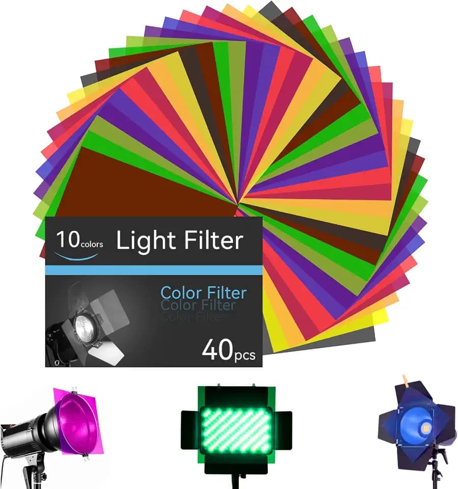 40 Pcs Color Correction Gel Light Filter, 10 Colors A4 Size, Transparency Color Film Plastic Sheets Colored Overlays Color Lighting Gel Filter
