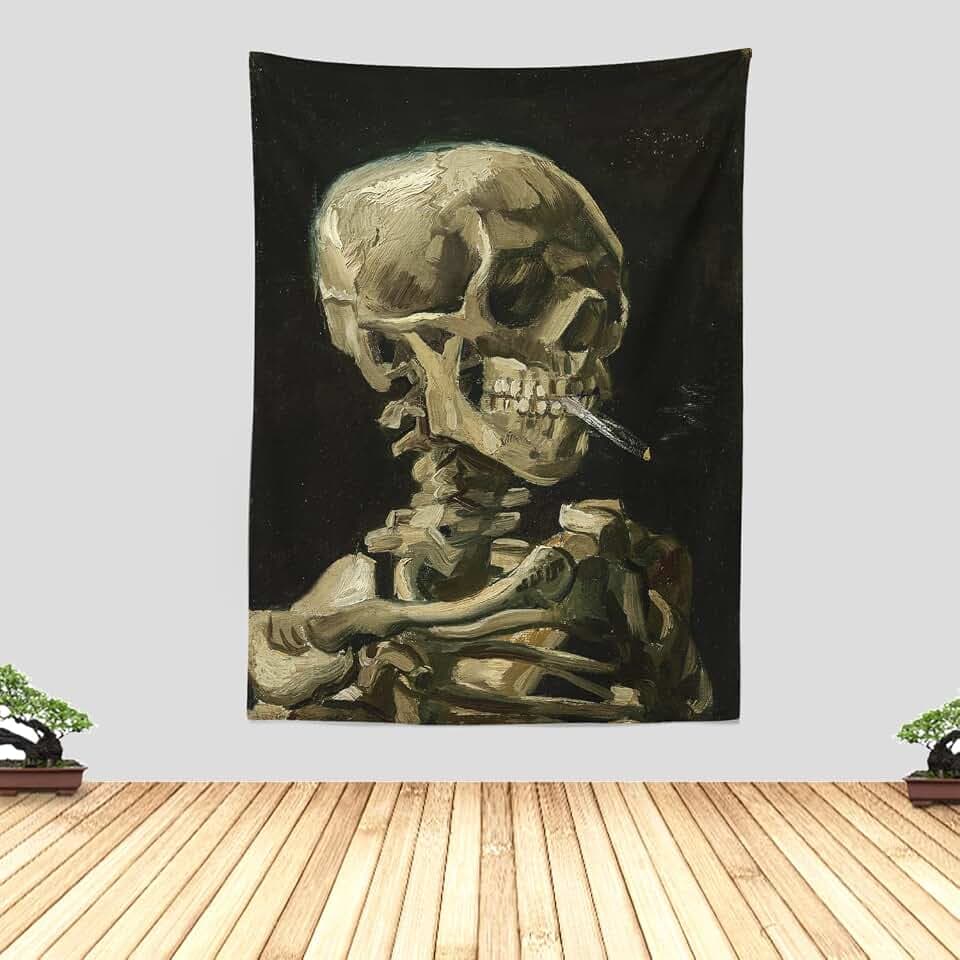 Chitteri Vincent van Gogh Head of a Skeleton Hanging Tapestry 60" x 45" Polyester Wall Art for Home Decoration