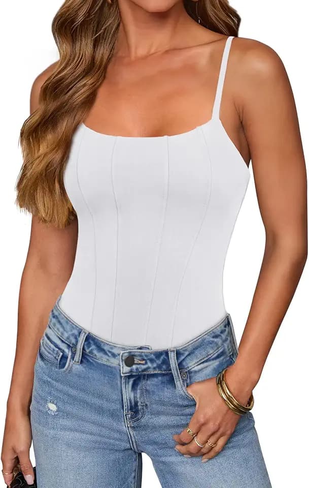 REORIA Women's Sexy Square Neck Adjustable Strap Bodysuit Sleeveless Backless Corset Tops Going Out Outfits