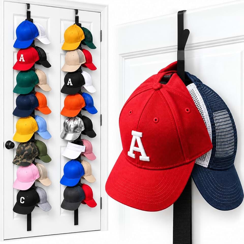 Jokari Over the Door Cap Rack Organizer 2 Pack Holds Up to 16 Baseball Hats