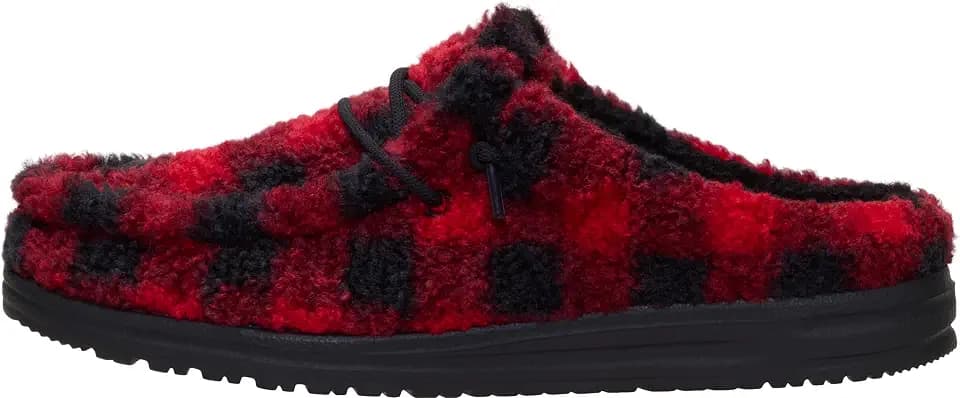 HEYDUDE Men's Wally Buffalo Plaid Slip On Sherpa Slipper | Cozy Shoe
