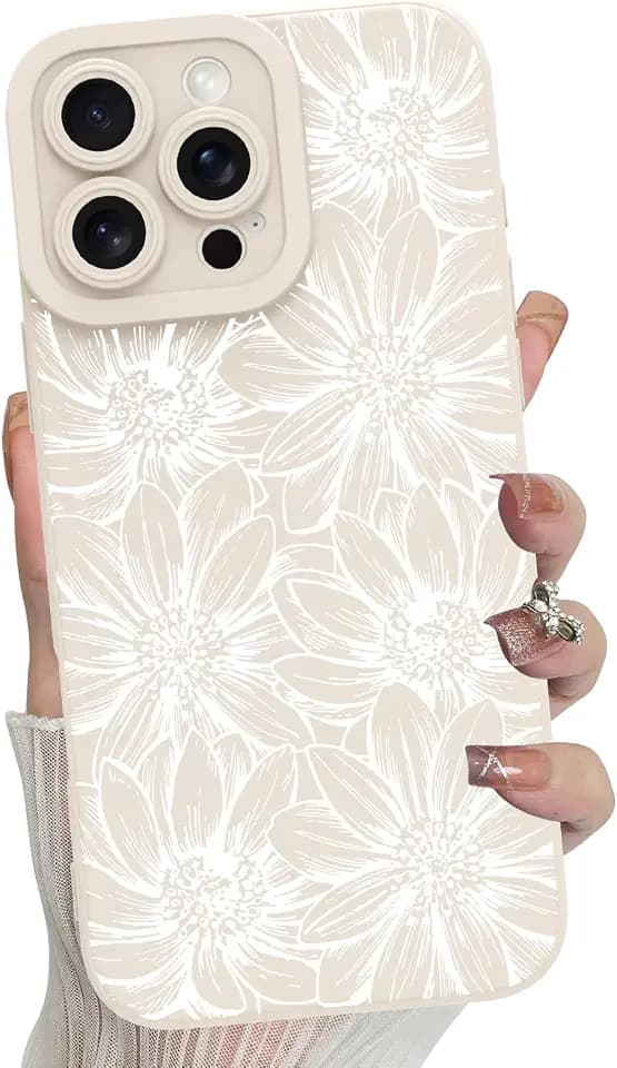 MZELQ for iPhone 16 Pro Max Case Sunflowers Floral Pattern -White