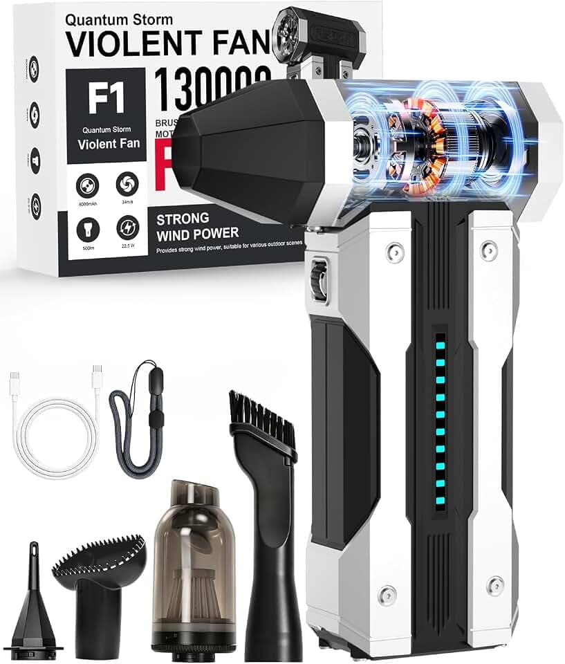 Compressed Air Duster - 130000RPM, 8000mAh Rechargeable 10-Speed Adjustable Cordless Brushless Motor, Electric Air Duster,Mini Blower with LED Light for PC, Computer Keyboard,Electronics Cleaning