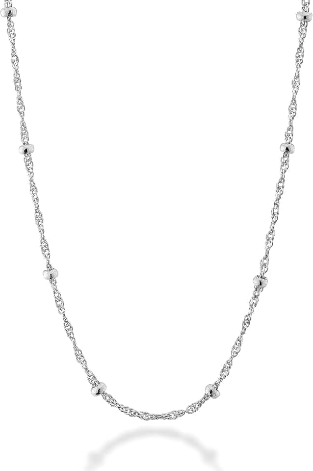 Miabella Italian 925 Sterling Silver Bead Chain Necklace for Women