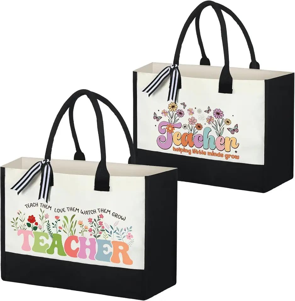 Panelee 2 Pcs Teacher Canvas Tote Bag Gift