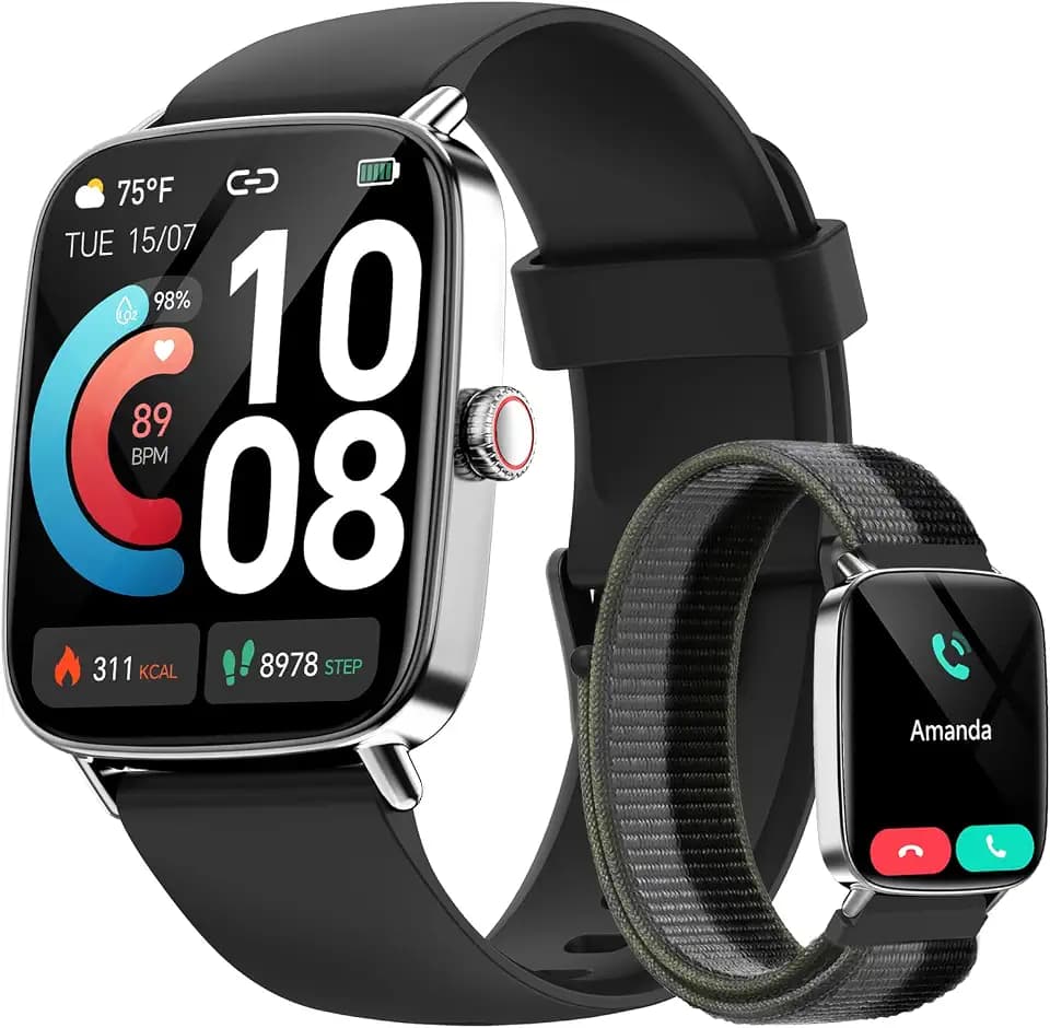 Smart Watch for Men Women, 1.85" HD Smartwatch (Answer/Make Calls), 2 Bands
