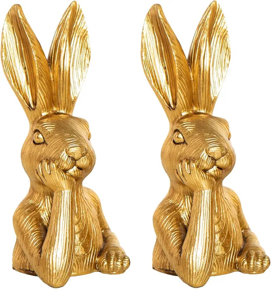 Logbuch-Verlag Osterhase Deko-Figuren, 2er Set: Goldene Osterhasen-Figuren, Moderne Osterdeko, Edle Deko-Hasen für Tisch, Kommode & Eingangsbereich, Indoor, als Geschenk, 17 cm