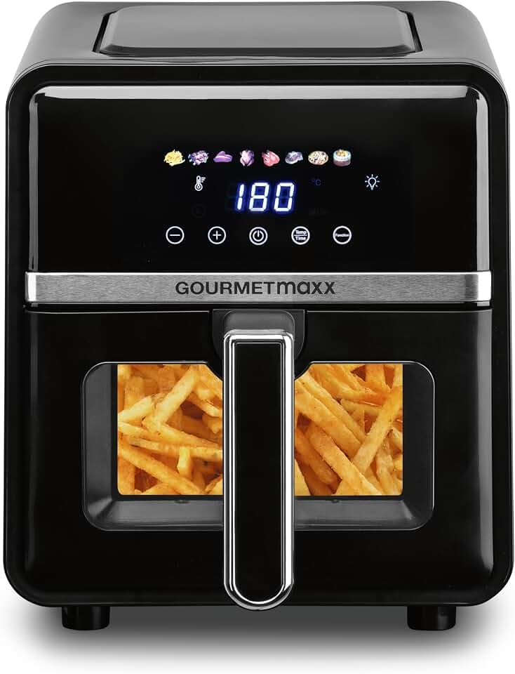 GOURMETmaxx Heißluftfritteuse - 5 L Airfryer | Fritteuse mit 6 Funktionen, 8 Programmen | Minibackofen - Fettarme Speisen für max. 4 Personen | Heißluftfritteuse mit Farbdisplay inkl. Touch-Funktion