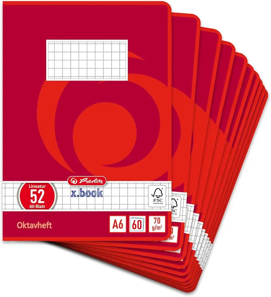 Herlitz 285635 Oktavheft A6, 60 Blatt FSC Mix, Wirbel 10 Stück