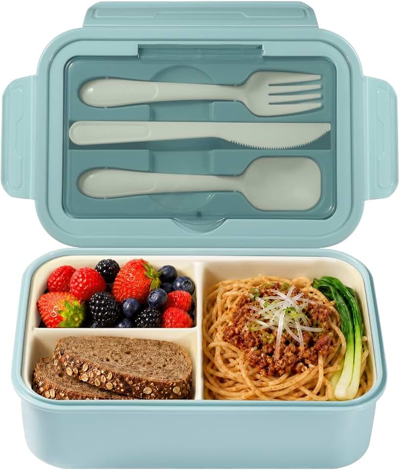 Diboniur Lunchbox 1400 ml mit Besteck und 3 Fächern, Blau