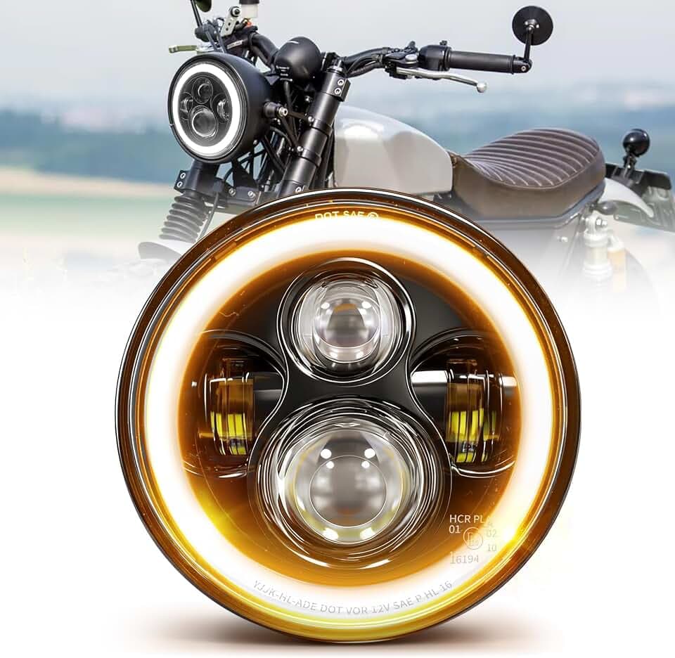 BraveWAY LED-Scheinwerfer für Motorrad, rund, 4 Modi, DRL, Weiß, Blinklicht, Bernstein, Integration, kompatibel mit Touring Ultra Classic Electra Street Glide Tri Cvo Heritage Softail