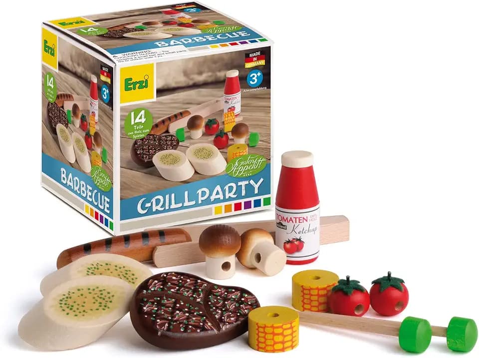 Erzi 28199 Sortierung Grillparty aus Holz, Kaufladenspielzeug für Kinder