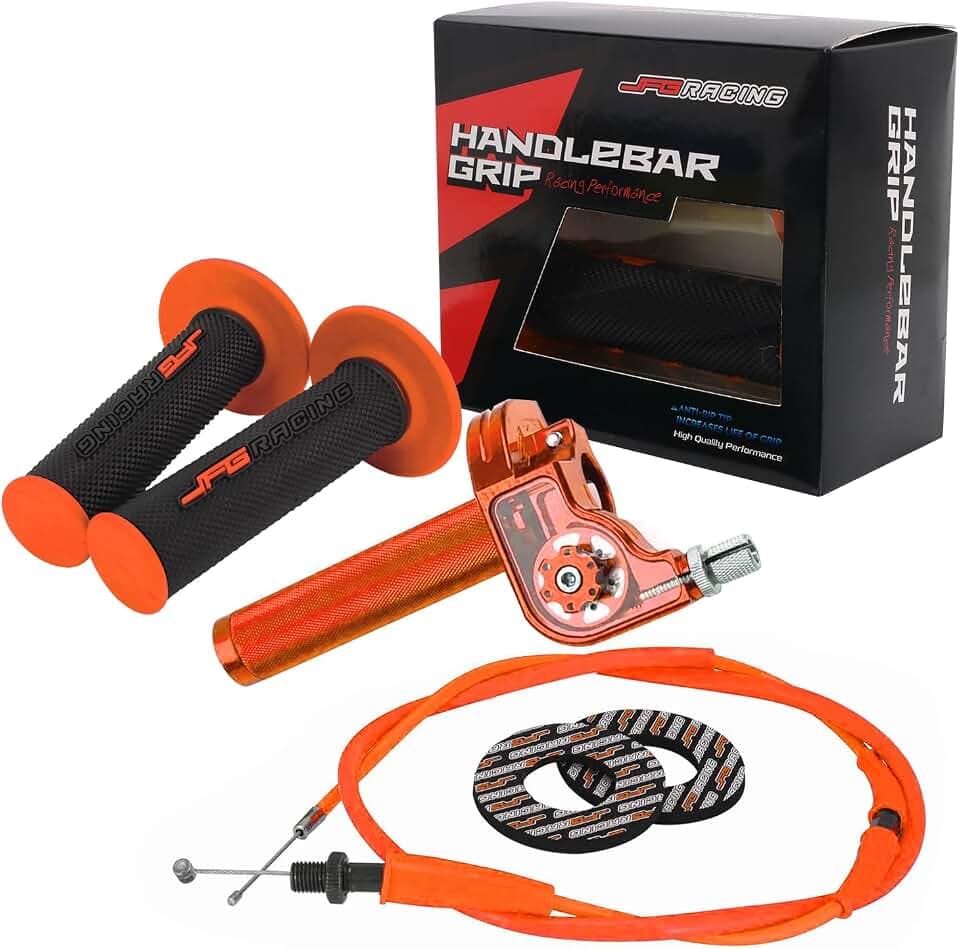 JFG RACING Motorcycle Throttle Assembly,7/8" 22mm Twist Throttle Grips With Rotating Shaft Throttle Cable CNC Universal For CRF50 KLX SSR TTR 110 125 150 200 250cc Dirt Pit Bike ATV Mini Bike Orange
