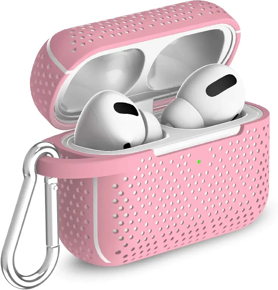 TALK WORKS AirPods Pro Case Cover with Keychain - Protective Hard Silicone Skin for AirPods Keychain Case Clip Carabiner Wireless Charging Compatible with Apple AirPod Pro Carrying Case 2019 - Pink