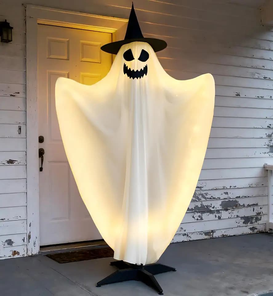 HOMELEX Halloween Sway Ghost Decorations LED Lights Spooky Witch Hat Decor Poseable Stand and Creepy Soundfor Front Porch Patio Patio Party and Garden Lawn Outdoor