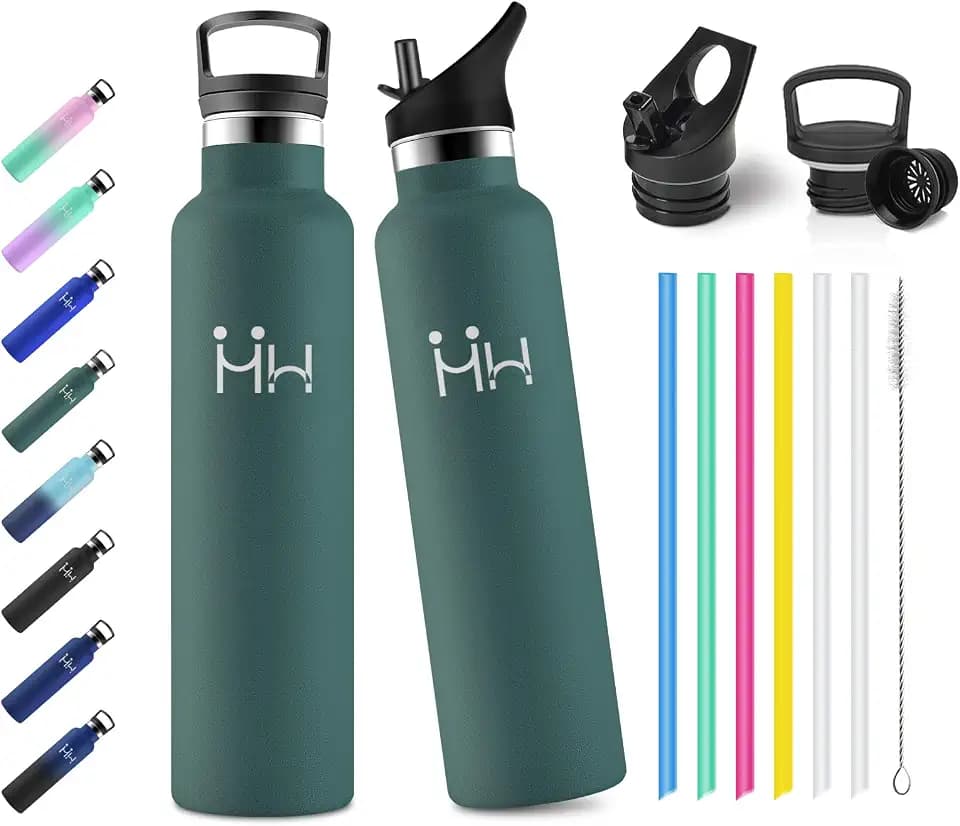 Thermosflasche 1L, Edelstahl Trinkflasche mit Strohhalm, Trinkflasche BPA-Frei, Isolierflasche Doppelwandig, Wasserflasche für Camping, Gym, Sport, Outdoor