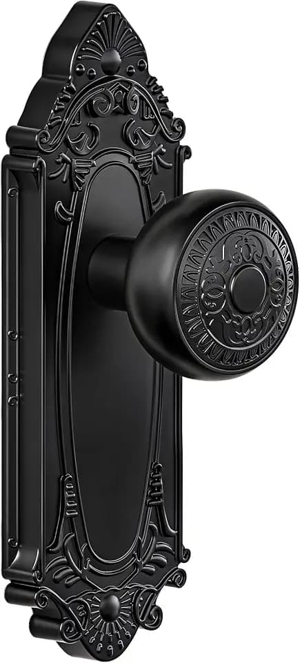Matte Black Vintage Passage Door Knob Interior Non-Locking