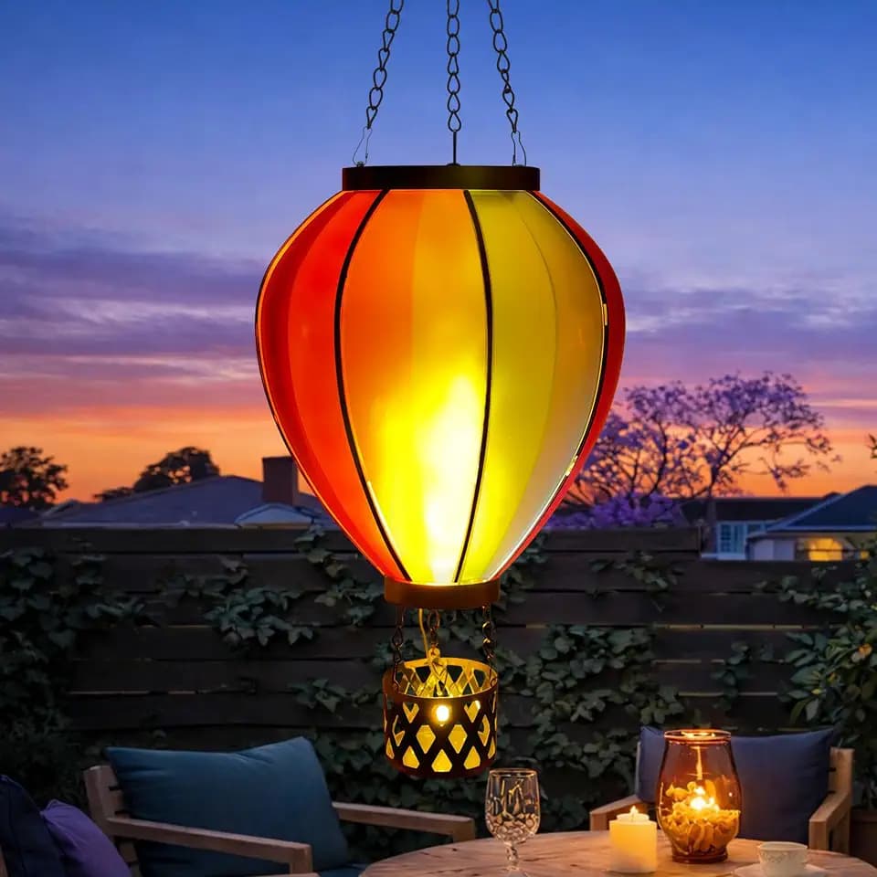 Hot Air Balloon Solar Lantern, Flickering Flame Hanging Solar Lights Outdoor Decor with Colorful, Hanging Garden Lights Decorative for Outside Patio Porch Yard , Gifts for Women Grandma Mom